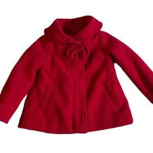 Girl's Red London Fog Coat, Bow, Shawl Collar, Pockets, Special Occasion 24M